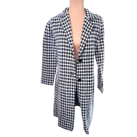 Magaschoni Houndstooth Sweater Coat Faux Fur Medium Black White - Picture 6 of 16